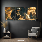 Jujutsu Kaisen wall poster set by Dripster featuring character with white hair and a white cat in a warm sunlit room
